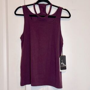 NWT Nancy Rose Performance Lita Halter Cut Out Tank Deep Plum Purple 8/M
